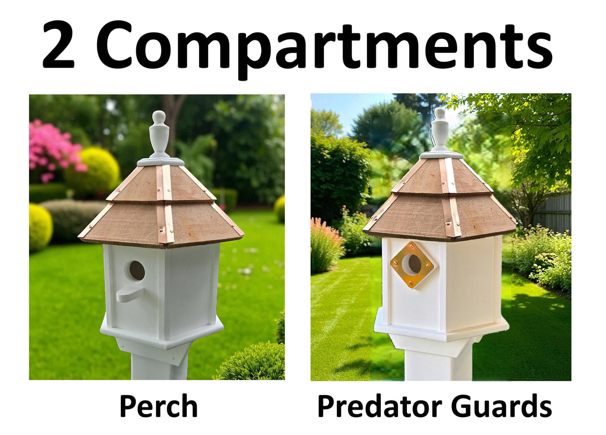 Amish Handmade Cedar Birdhouse – Large Decorative Outdoor Bird House with 2–8 Holes – Maintenance-Free Gift for Bird Lovers - Poly - Outdoor