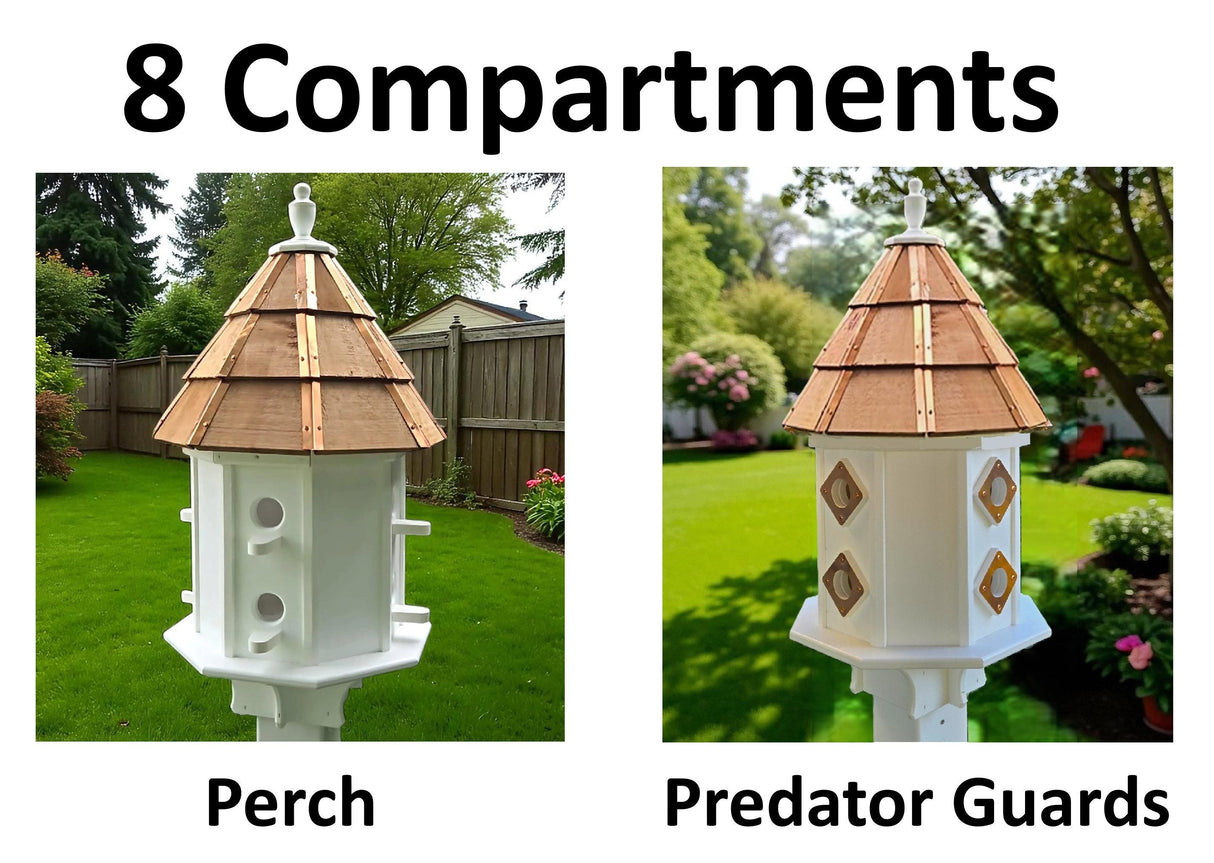 Amish Handmade Cedar Birdhouse – Small Decorative Outdoor Bird House with 2–8 Holes – Maintenance-Free Gift for Bird Lovers - Poly - Outdoor