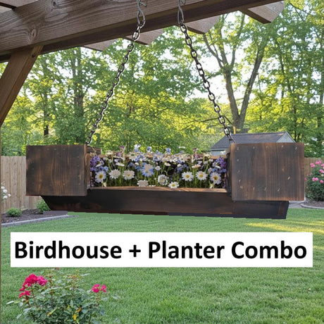 Amish Handmade Hanging Birdhouse + Planter Combo 2 Nesting Compartments Bird Lovers Rustic Birdhouse Flower Planter Outdoor Decor Garden