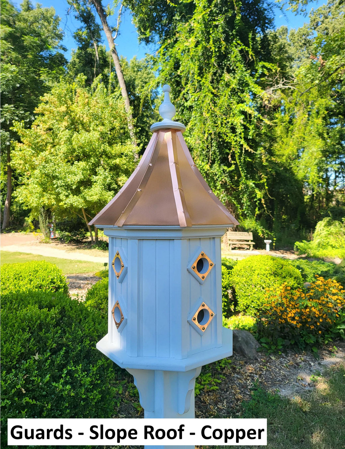 Extra Large Bird House With Copper Roof Handmade, Roof Styles, Octagon Shape, 8 Nesting Compartments, Copper, Patina, Guards/Perch Birdhouse