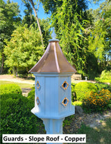 Extra Large Bird House With Copper Roof Handmade, Roof Styles, Octagon Shape, 8 Nesting Compartments, Copper, Patina, Guards/Perch Birdhouse