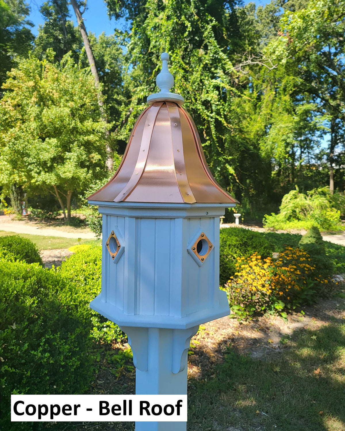 Birdhouse With Bell Copper Roof Handmade, Octagon Shape, Extra Large With 4 Nesting Compartments, Weather Resistant Birdhouses