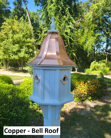 Birdhouse With Bell Copper Roof Handmade, Octagon Shape, Extra Large With 4 Nesting Compartments, Weather Resistant Birdhouses