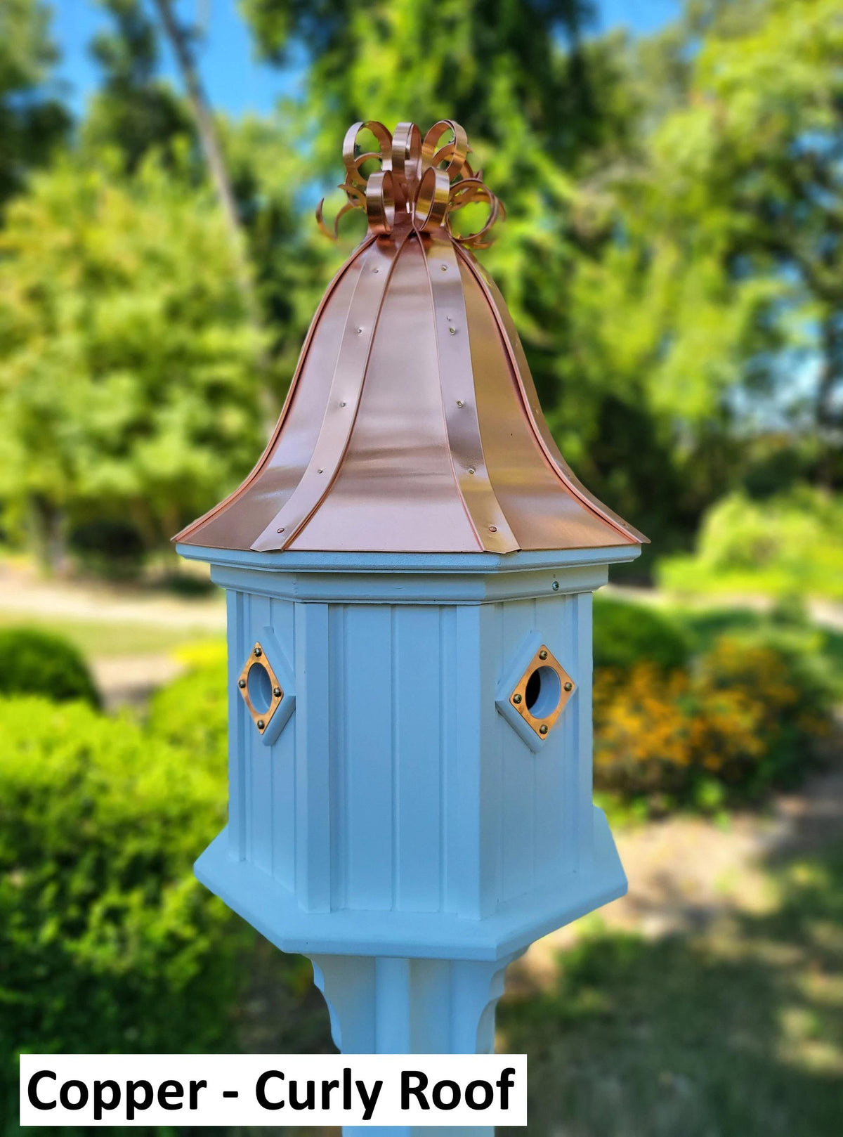 Birdhouse With Bell Copper Roof Handmade, Octagon Shape, Extra Large With 4 Nesting Compartments, Weather Resistant Birdhouses