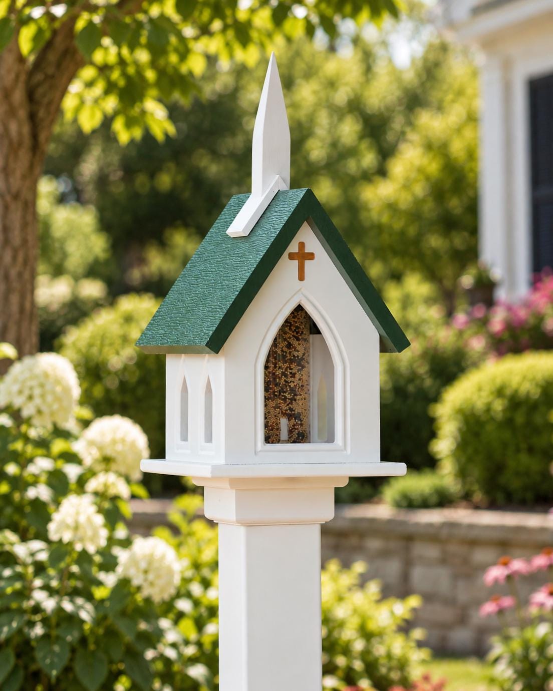 Church Bird Feeder, US Handmade, 1 Nesting Compartment Weather Resistant PVC, Bird Lovers, Yard Decor, Lawn and Garden, Backyard, Home Decor