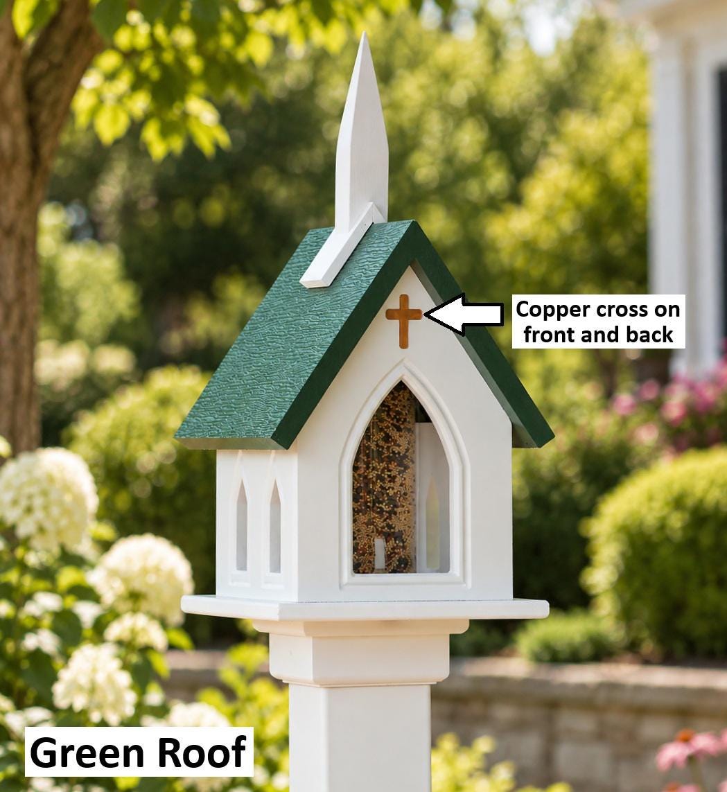 Church Bird Feeder, US Handmade, 1 Nesting Compartment Weather Resistant PVC, Bird Lovers, Yard Decor, Lawn and Garden, Backyard, Home Decor
