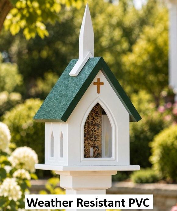 Church Bird Feeder, US Handmade, 1 Nesting Compartment Weather Resistant PVC, Bird Lovers, Yard Decor, Lawn and Garden, Backyard, Home Decor