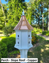 Extra Large Bird House With Copper Roof Handmade, Roof Styles, Octagon Shape, 8 Nesting Compartments, Copper, Patina, Guards/Perch Birdhouse