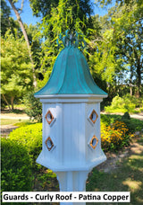 Extra Large Bird House With Copper Roof Handmade, Roof Styles, Octagon Shape, 8 Nesting Compartments, Copper, Patina, Guards/Perch Birdhouse