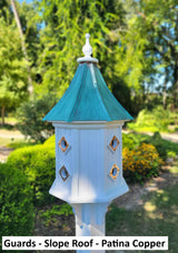 Extra Large Bird House With Copper Roof Handmade, Roof Styles, Octagon Shape, 8 Nesting Compartments, Copper, Patina, Guards/Perch Birdhouse