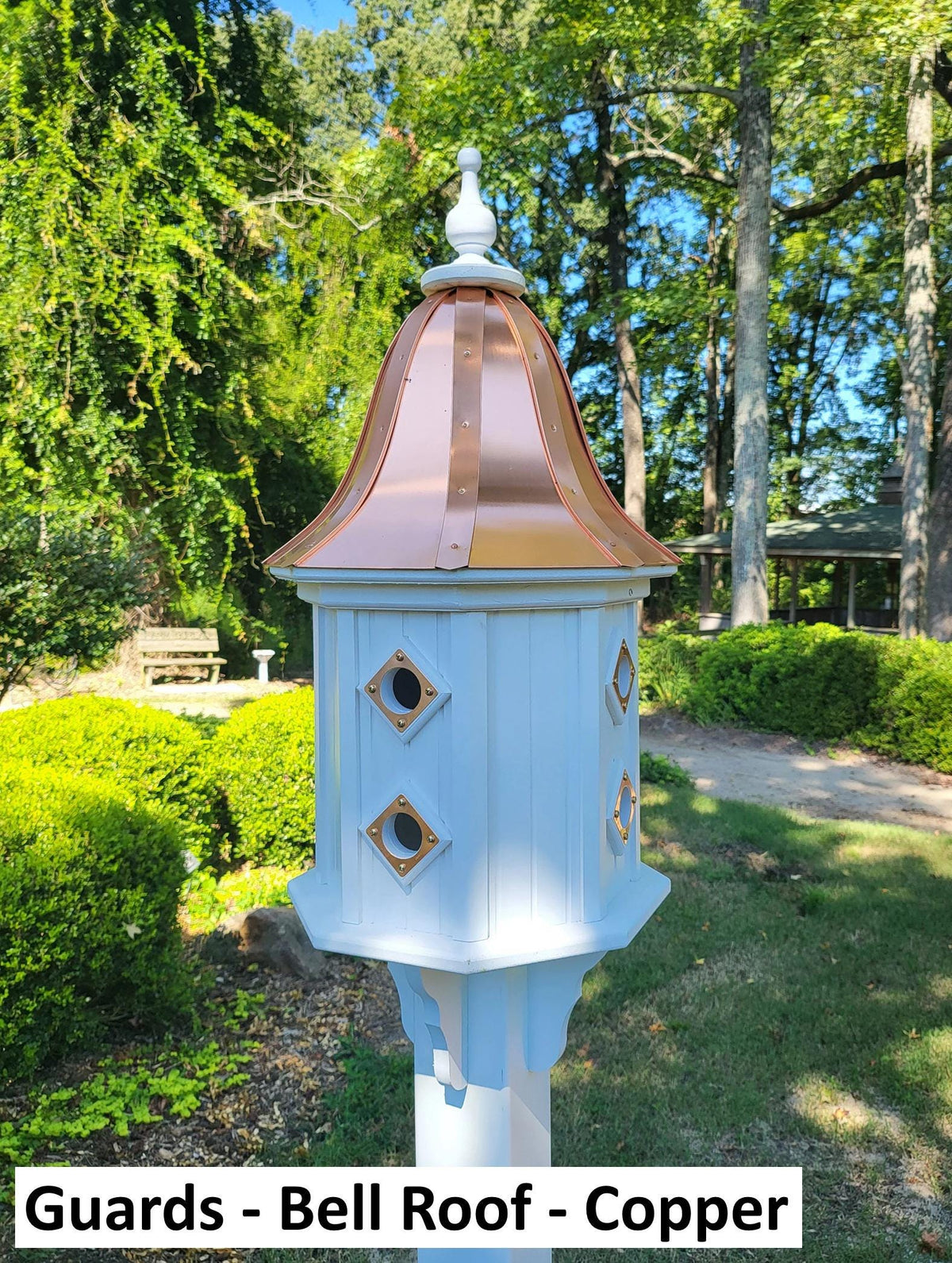 Extra Large Bird House With Copper Roof Handmade, Roof Styles, Octagon Shape, 8 Nesting Compartments, Copper, Patina, Guards/Perch Birdhouse