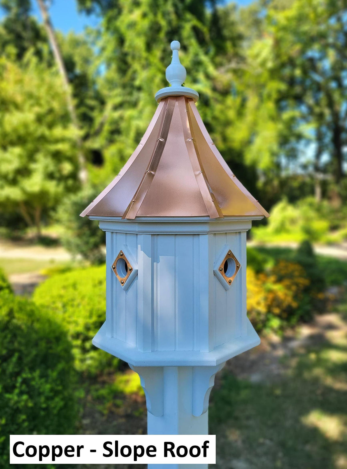 Birdhouse With Bell Copper Roof Handmade, Octagon Shape, Extra Large With 4 Nesting Compartments, Weather Resistant Birdhouses