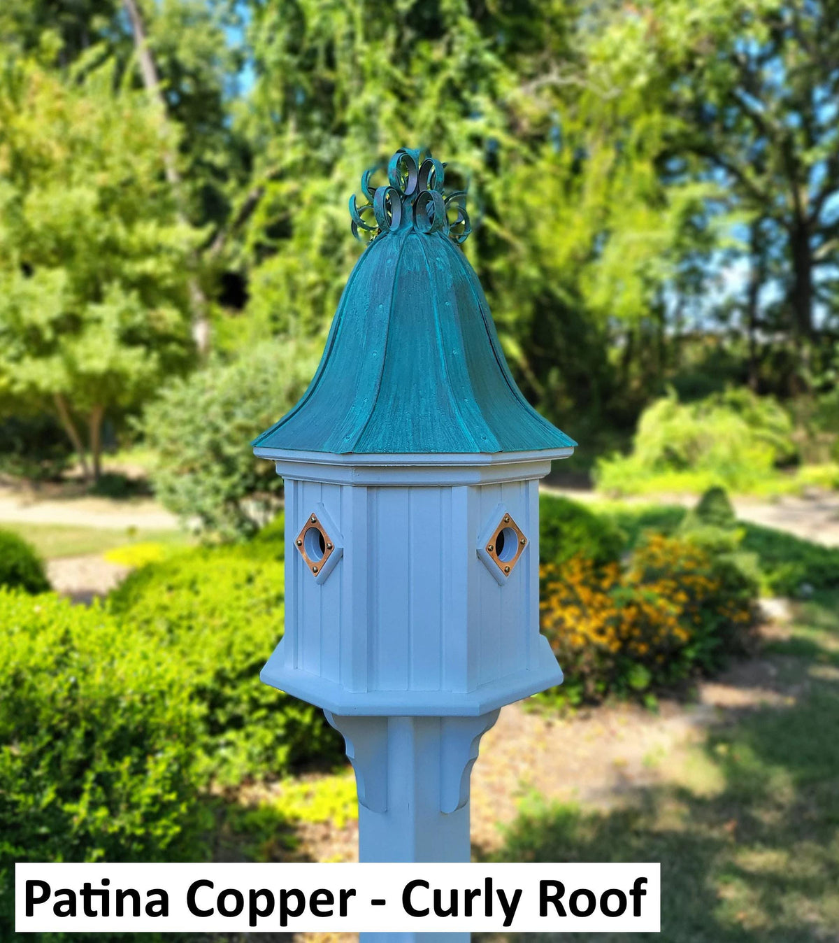 Birdhouse With Bell Copper Roof Handmade, Octagon Shape, Extra Large With 4 Nesting Compartments, Weather Resistant Birdhouses