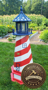Patriotic Solar Lighthouse - Amish  Handmade - Landmark Replica - Garden Decor