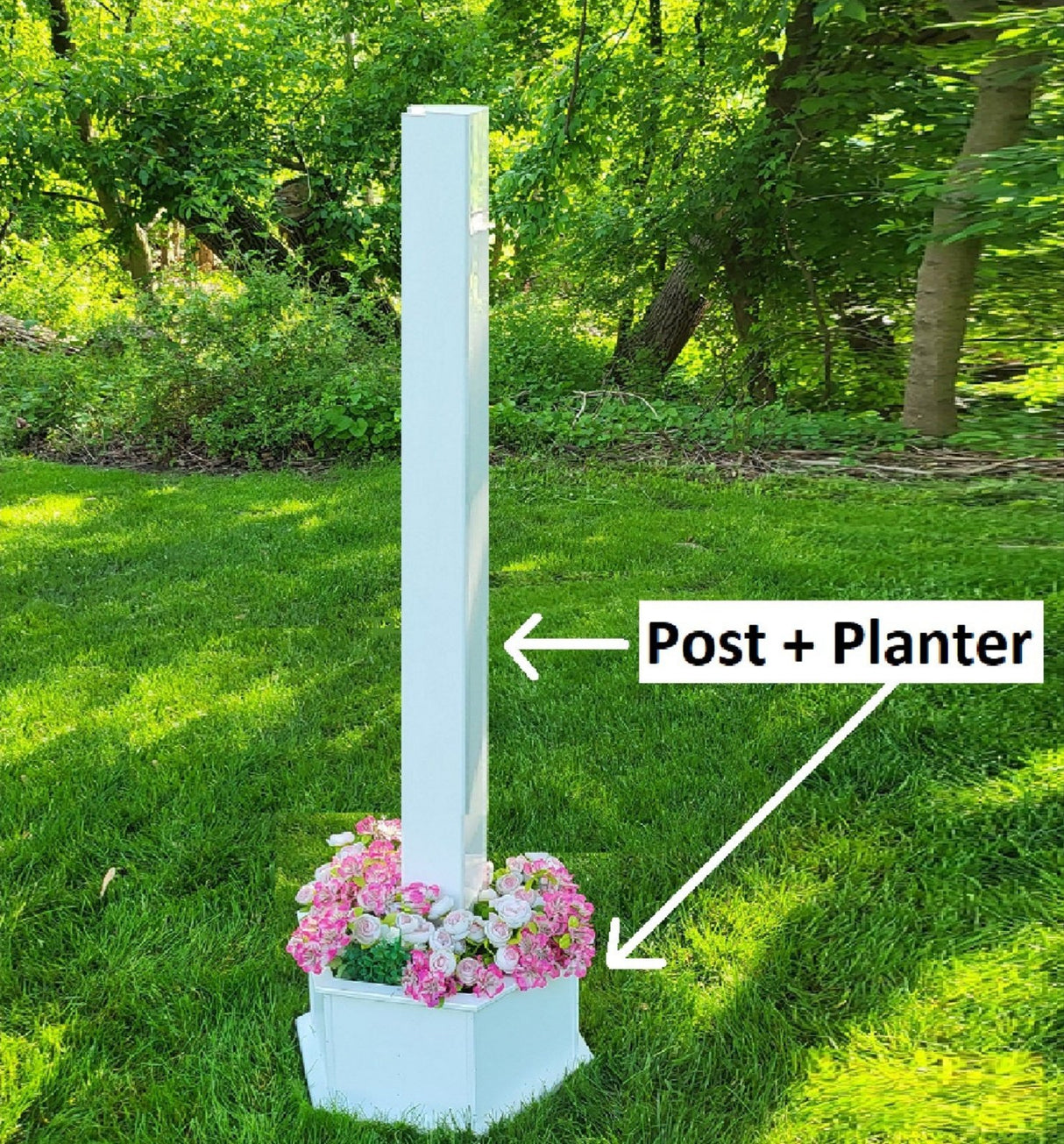 Planter Kit For Birdhouses and Bird Feeders - White - Set of Planter & Post - Amish Handmade - Bird Lovers - Flowers - Outdoor Décor