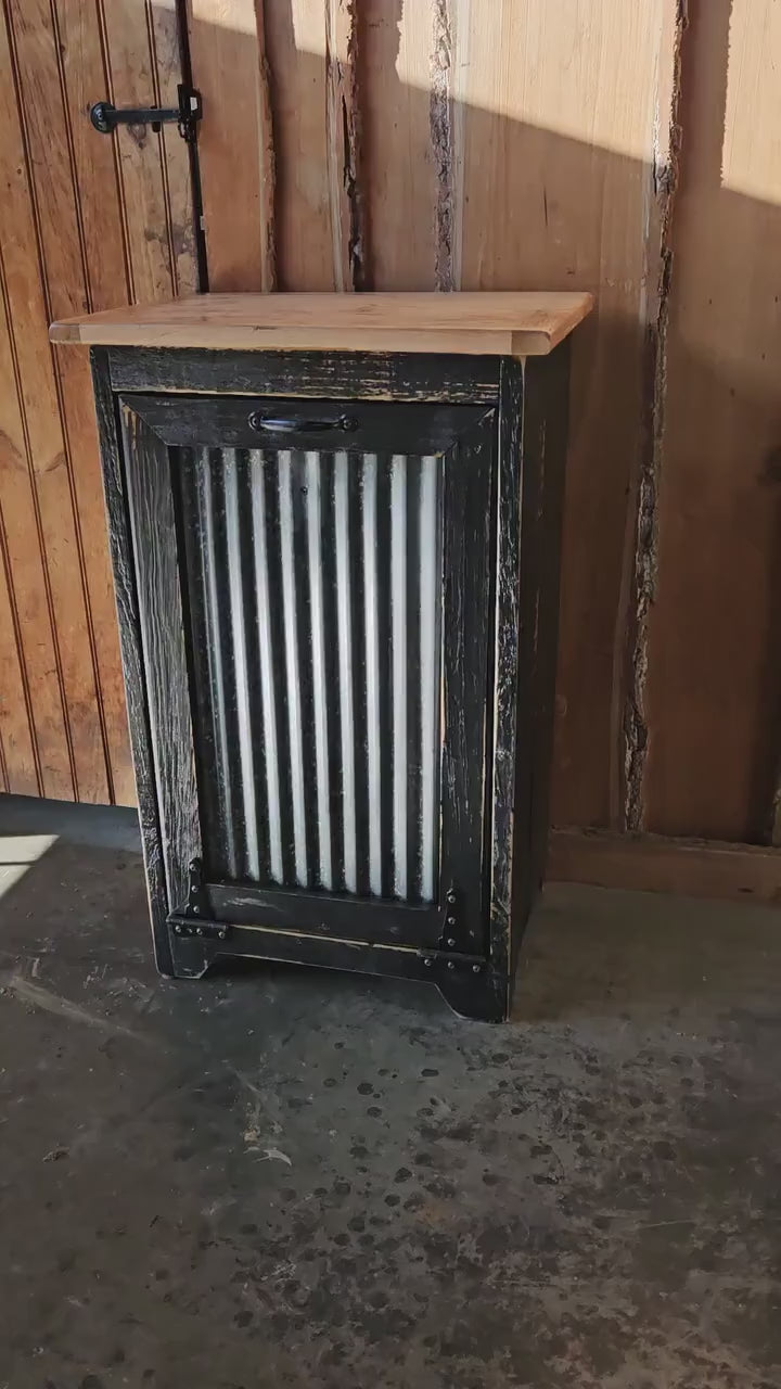 Wood Trash Bin, Tiltout Trash Can Cabinet Amish Handmade, Wood Storage Recycling Bin