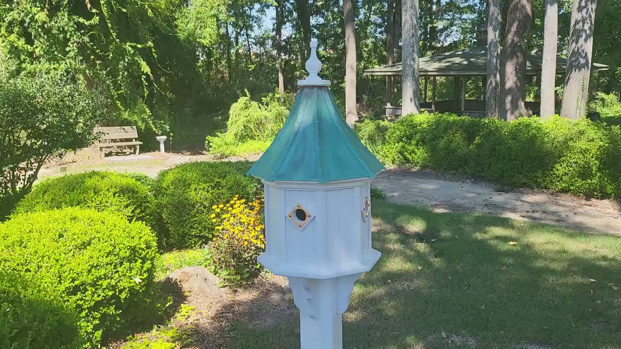 Copper Roof Birdhouse Handmade, Octagon Shape, Patina Copper Extra Large With 4 Nesting Compartments, Predator Guards