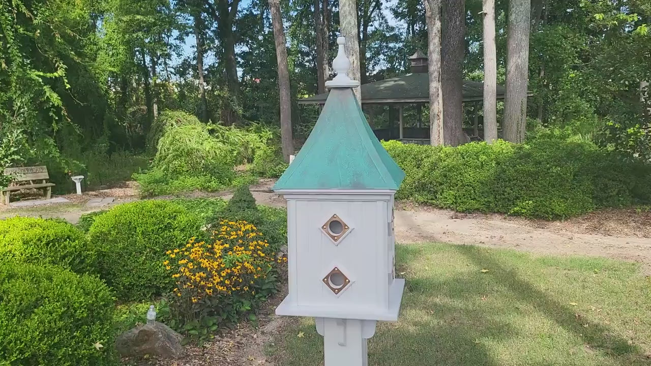 Patina Copper Roof Birdhouse Handmade Large With 8 Nesting Compartments Weather Resistant Birdhouses Outdoor