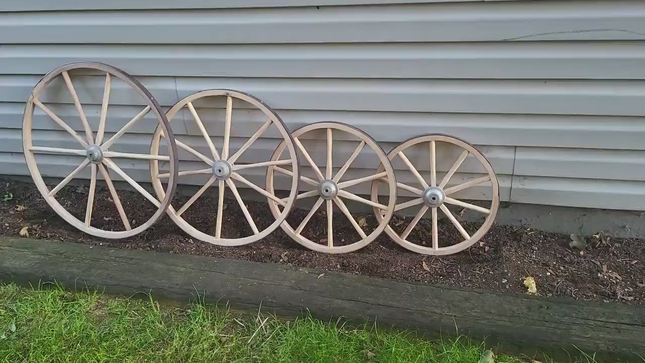 Wooden Wagon Wheels - Buggy Wheels - Wooden Cart Wheels - Aluminum Hub - Amish Handmade - Country Decor- Primitive