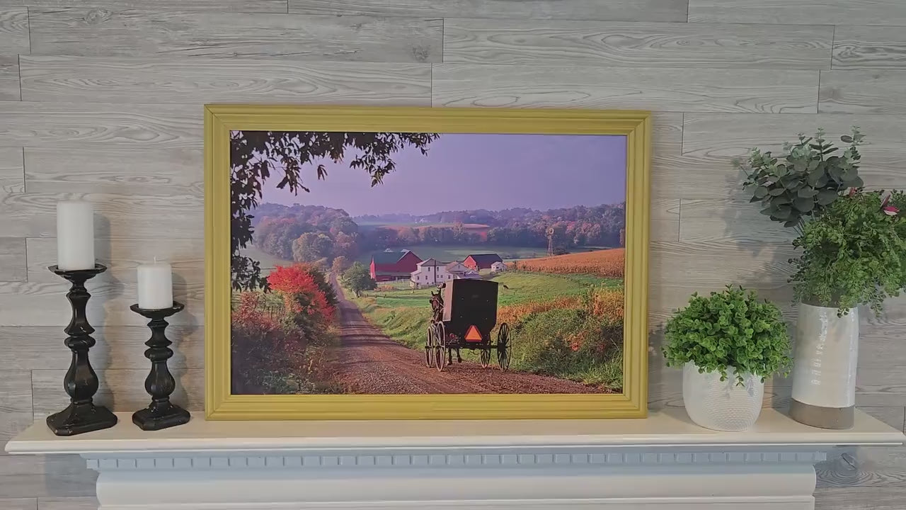 Canvas - Picture Frame - Wall Art - Wooden Frame - Framed Antique Print - Amish Handmade - Farmhouse Decor - Housewarming Gift -Choose Color