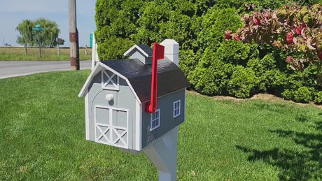 Dutch Barn Amish Handmade Wood Mailbox, Choose Your Color, Amish Mailbox With Red Flag and Black Roof