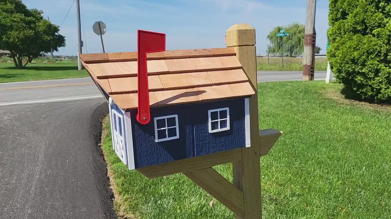Amish Mailbox - Handmade - Barn Style - Wooden - Tall Prominent Sturdy Flag - Cedar Shake Shingles Roof - Amish Outdoor Mailbox Multi Colors