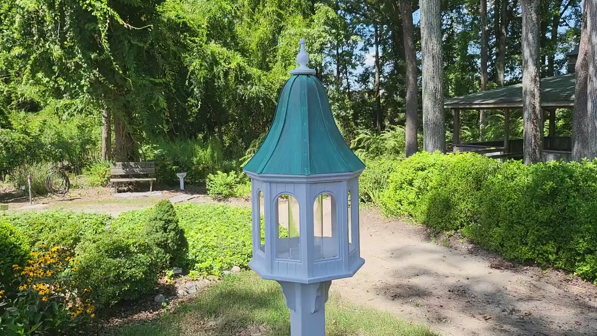 X-Large Bird Feeder With Patina Copper Roof, Octagon Design, Premium Feeding Tube