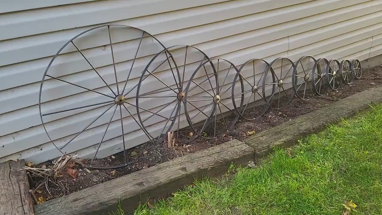 Metal Cart  Wheels  - Wagon Wheels - Spoke Metal Wheels- Antique Wagon Wheels - Amish Handmade - Country Decor- Primitive