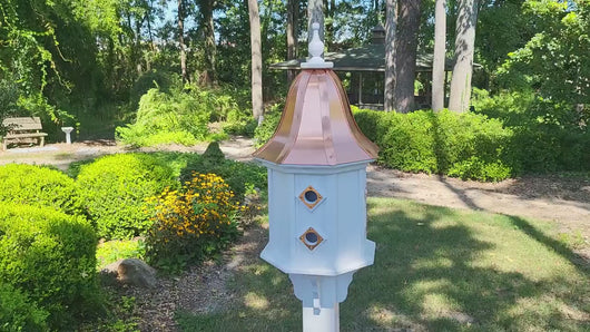 Octagon Shape Bell Copper Roof Bird House Amish Handmade, Extra Large With 8 Nesting Compartments, Weather Resistant Birdhouses