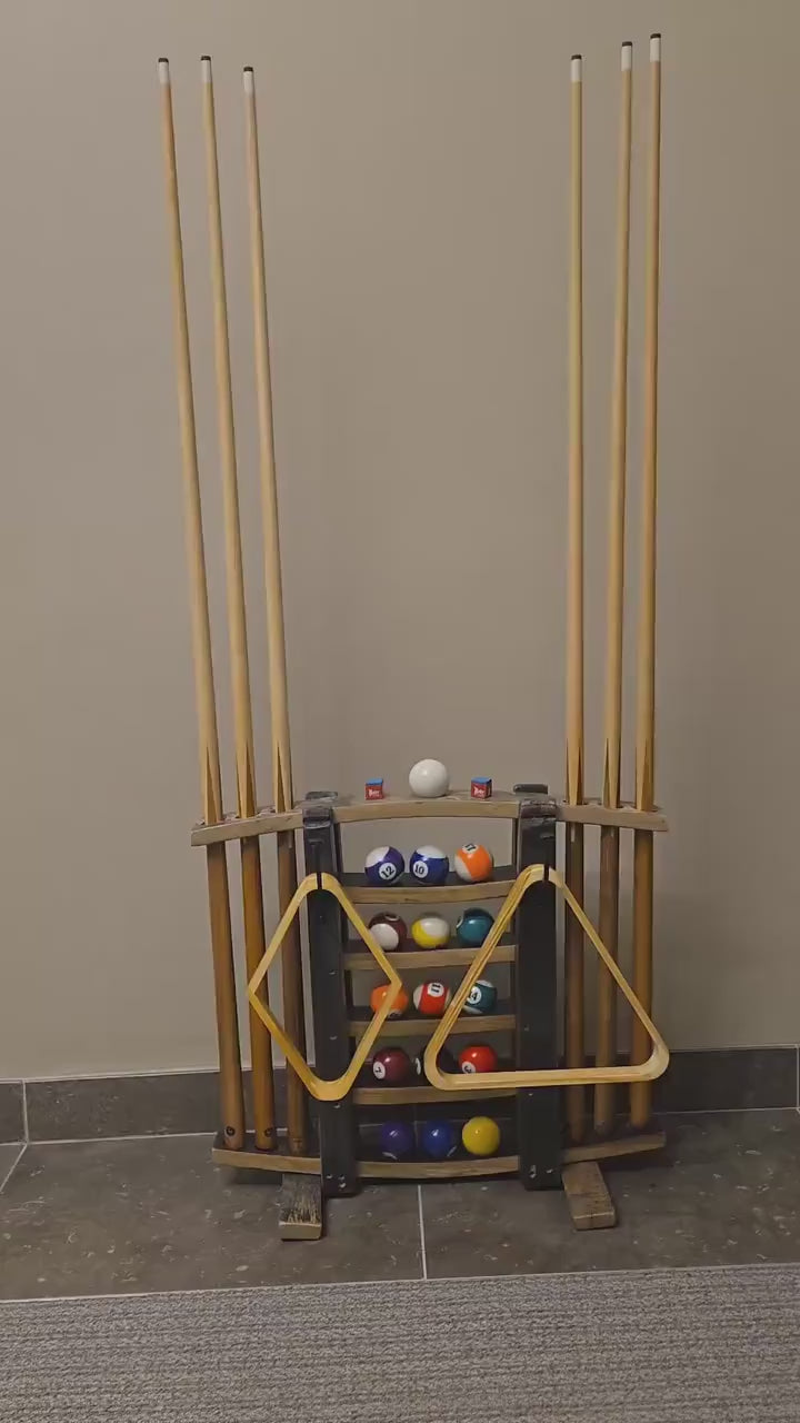 Cue Rack - Billiards - Amish Handmade - Pool Cue Table - Whiskey Barrel - Pool Lovers - Display -Vintage - Stave - Pool - Organizer - Unique