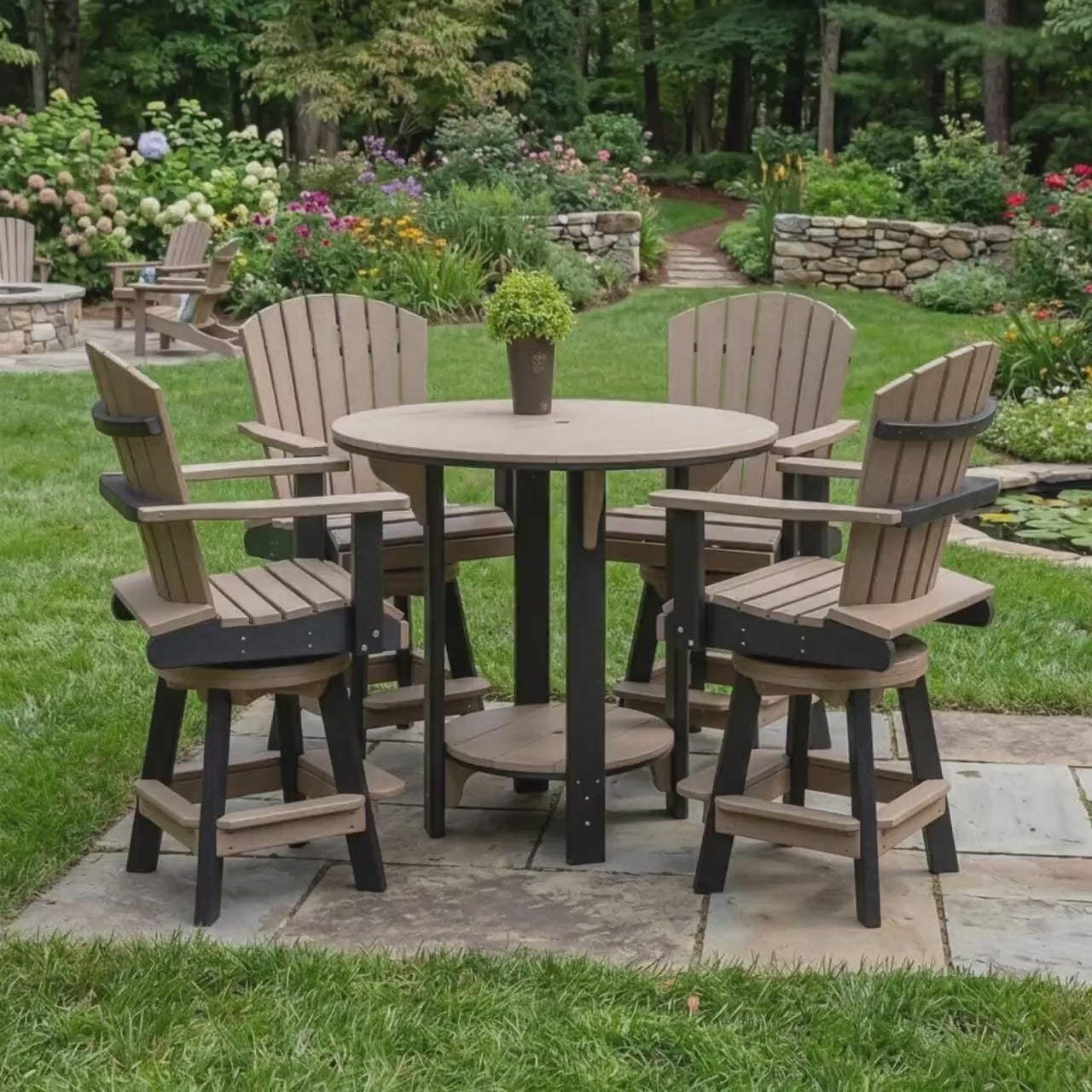 Amish Handmade Patio Set - 4 Swivel Chairs and Pub Table - Adirondack - Backyard - Outdoor Dining Table Set - Patio Chair Set -Furniture Set