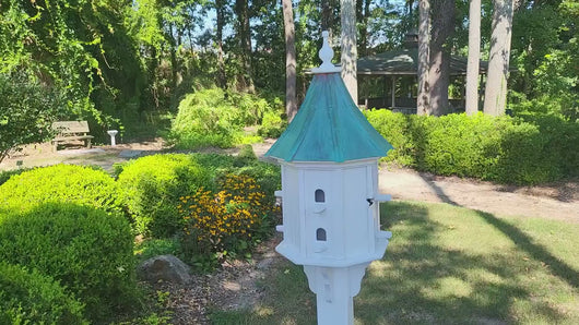 Patina Copper Roof Birdhouse Handmade, Octagon Shape, Extra Large With 8 Nesting Compartments, Weather Resistant Birdhouse Outdoor