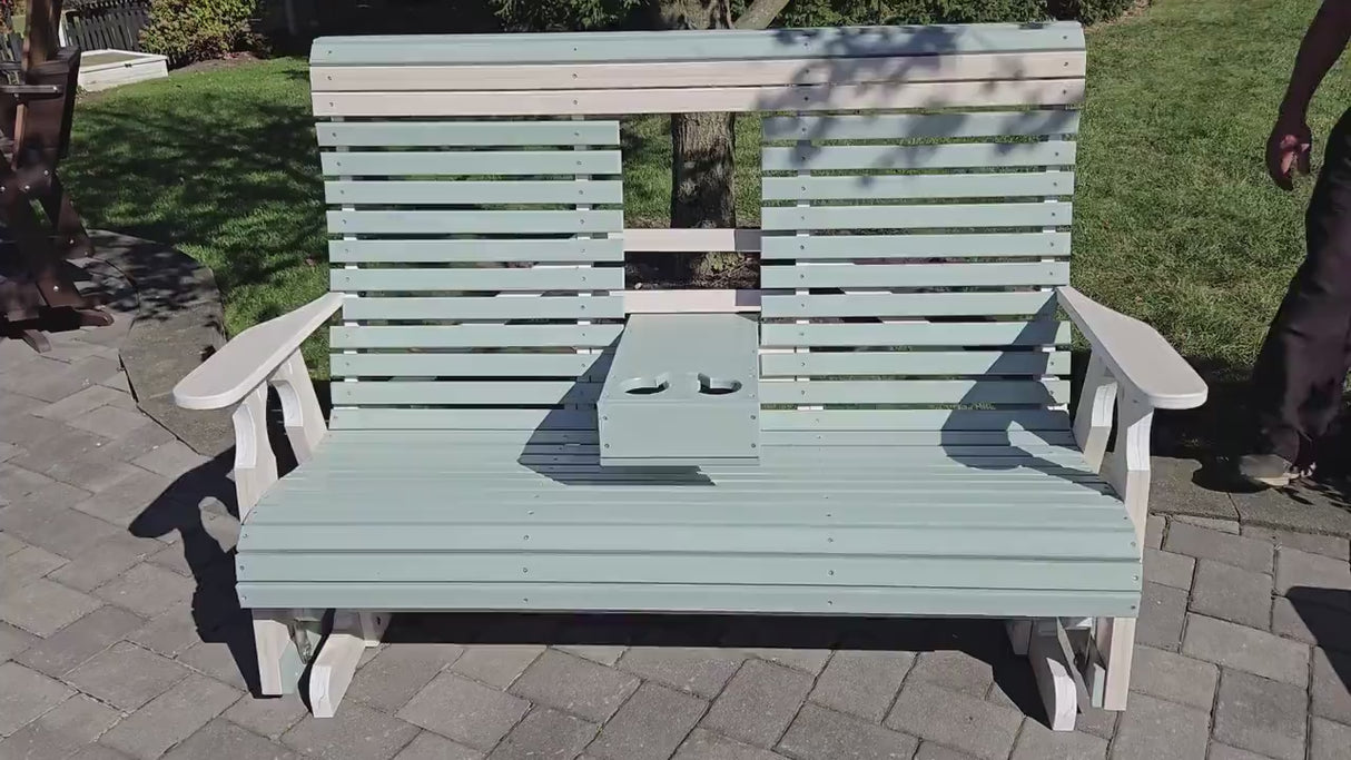 Amish Handmade Console Glider- Patio Bench Stand - Large -  Upholstered - Outdoor Furniture - Cupholder - Swing Seats - Comfort - Backyard