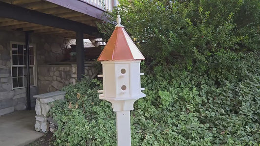 Bird House With Copper Roof Amish Handmade, Extra Large With 8 Nesting Compartments, Predator Guard Weather Resistant, Bird Lovers, Poly