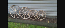 Load and play video in Gallery viewer, Wooden Hub Wheels  - Wagon Wheels - Buggy Wheels - Wooden Cart Wheels - Amish Handmade - Country Decor- Primitive
