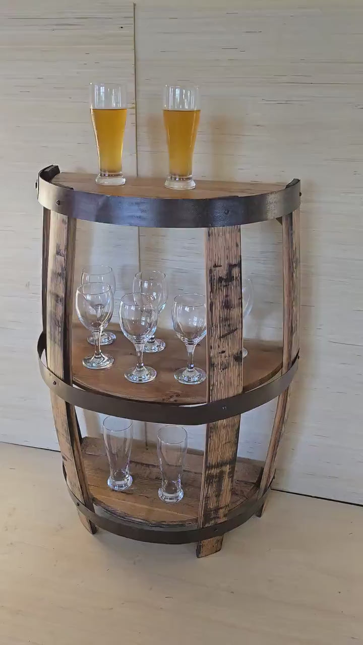 Barrel Wine Cabinet - End Table - Amish Handmade - Liquor Cabinet - Glass Holder - Pantry Whiskey Barrel - Display - Vintage - Glass Rack