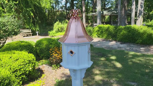 Bell Copper Roof Bird House With Curly Copper Design, 4 Nesting Compartments, Extra Large Weather Resistant Birdhouse