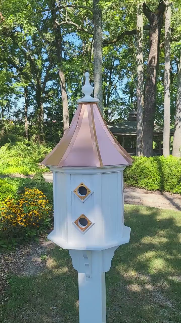 Extra Large Octagon Shape Birdhouse With Copper Roof, Amish Handmade, 8 Nesting Compartments, Outdoor Birdhouse, Weather Resistant