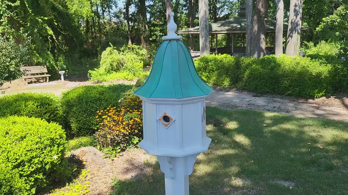Bell Patina Copper Roof Bird House Handmade, Octagon Shape, Extra Large With 4 Nesting Compartments, Weather Resistant Birdhouses