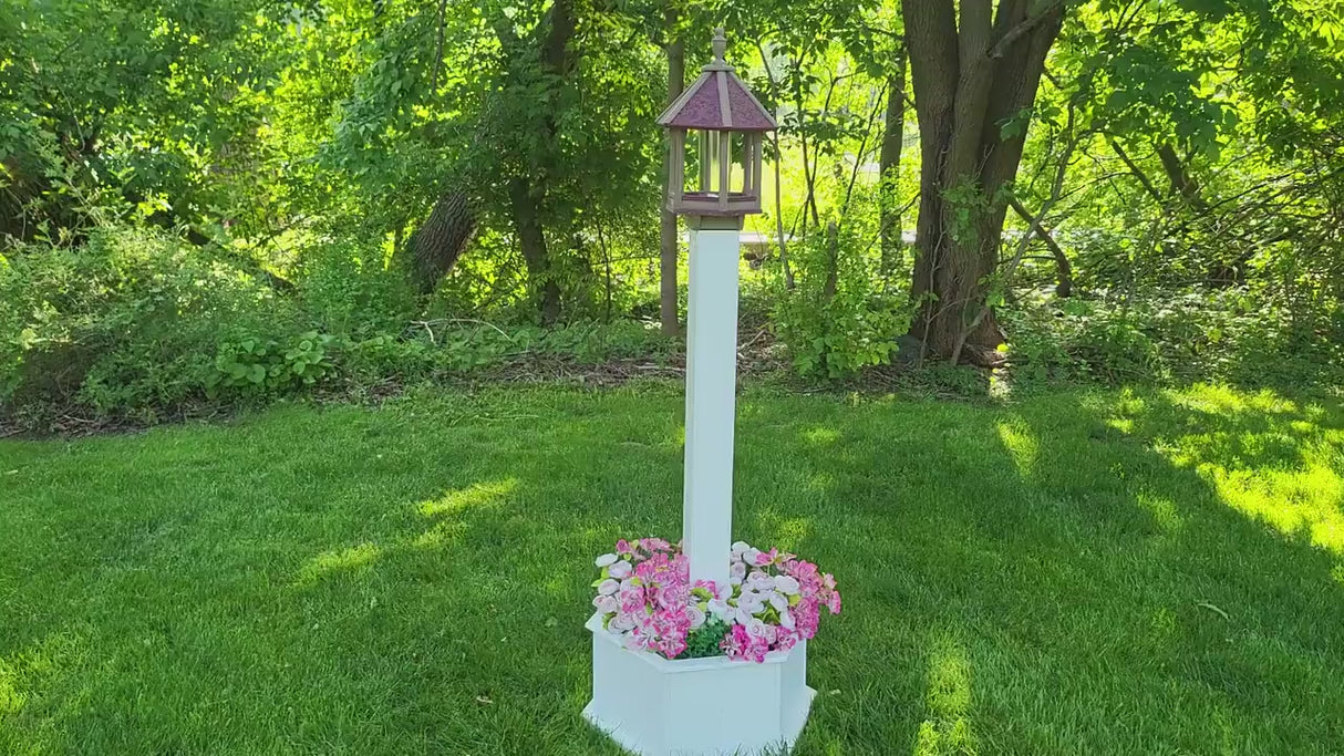 Bird Feeder + Post & Planter Kit - White - Planter/Post Set- Amish Handmade - Bird Lovers - Flowers - Outdoor Décor