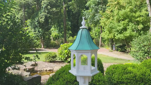 Patina Copper Roof Bird Feeder Large, 6 Sided, Bell Shaped Roof, Premium Feeding Tube