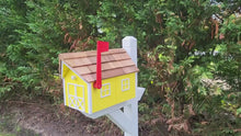 <video controls muted>Load and play video in Gallery viewer, Amish Mailbox Yellow - Handmade - Wooden - Barn Style - With a Tall Prominent Sturdy Flag - With Cedar Shake Shingles Roof </video>