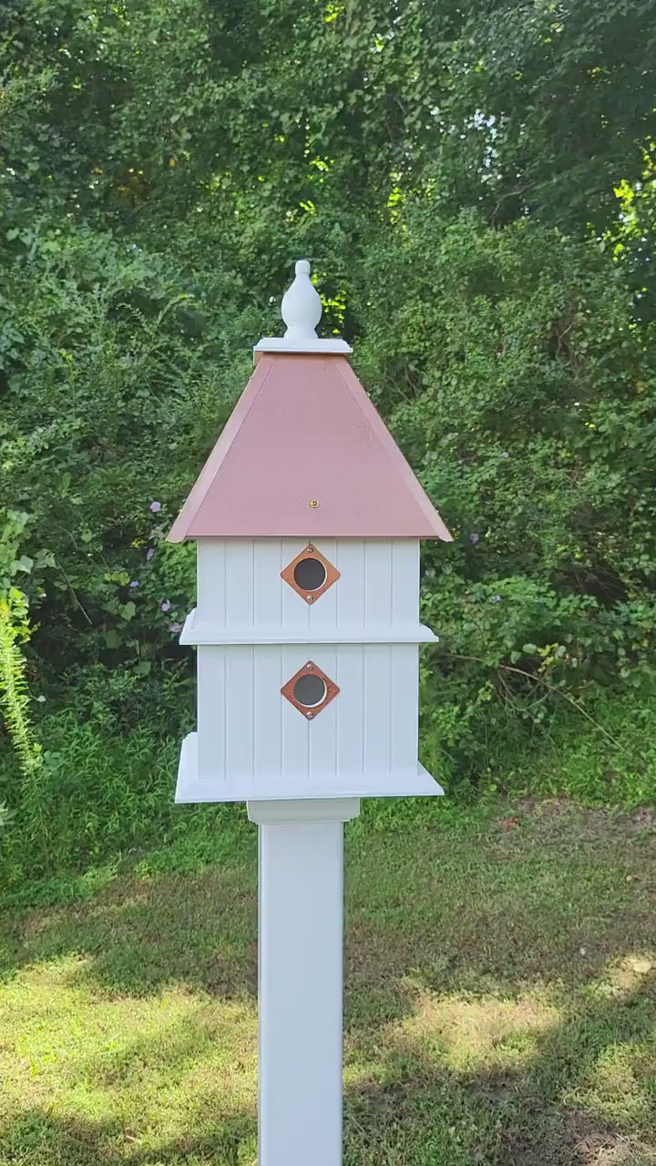 Bird House - 8 Nesting Compartments - Handmade - Large - Metal Predator Guards - Weather Resistant - Pole Not Included - Birdhouse Outdoor