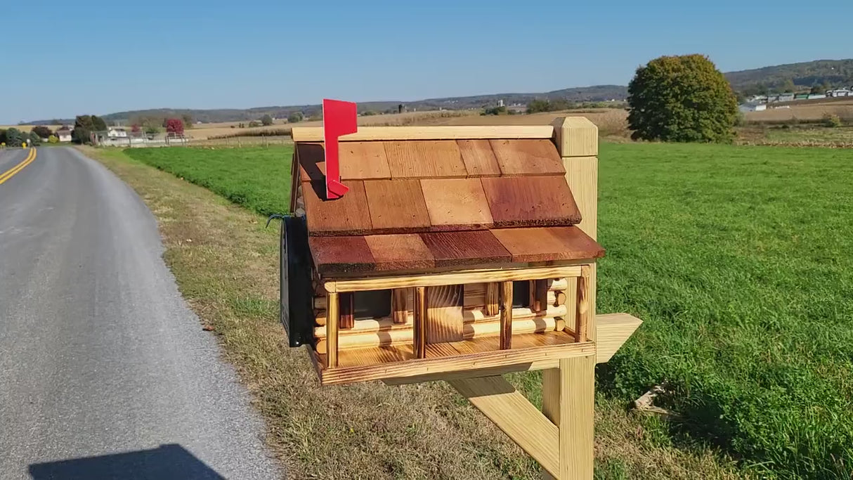 Amish Mailbox - Handmade - Log Cabin Style - Wooden with Metal USPS Approved Mailbox Outdoor