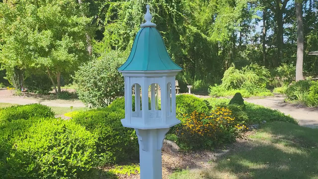Bird Feeder Patina Copper Roof, Large, 8 Sided Octagon, Premium Feeding Tube, Roof Options