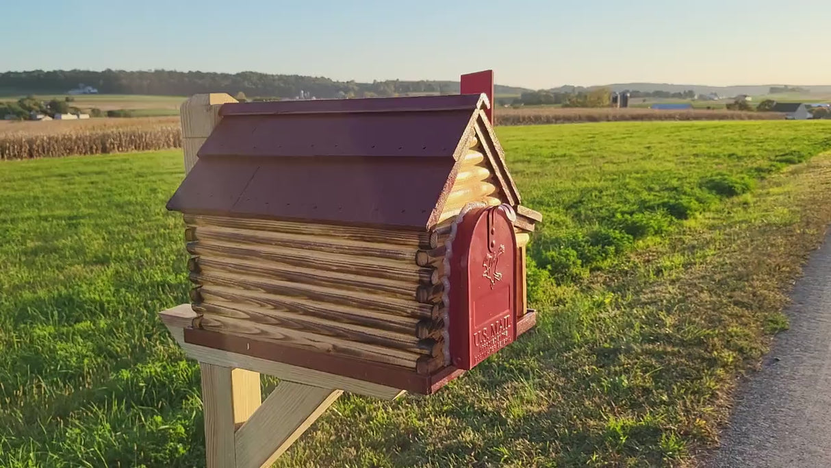Amish Mailbox - Handmade - Log Cabin Style - Wooden with Metal USPS Approved Mailbox Outdoor