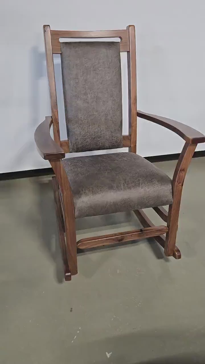 Amish Handmade 2 Rocking Chairs - Furniture - Bozeman Style Walnut Chair- Upholstered - Cushion - Vintage - Backrest - Chair Set - Furniture