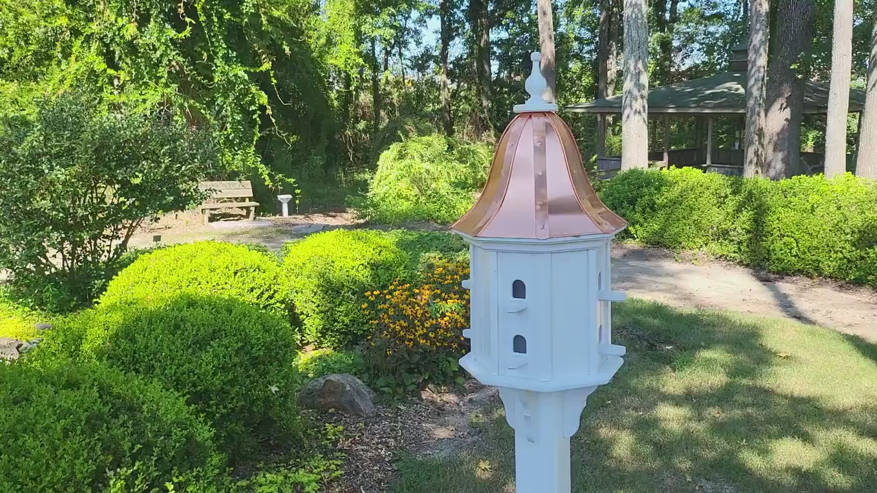 Bird House With Bell Copper Roof Handmade, Octagon Shape, Extra Large With 8 Nesting Compartments, Weather Resistant Birdhouses