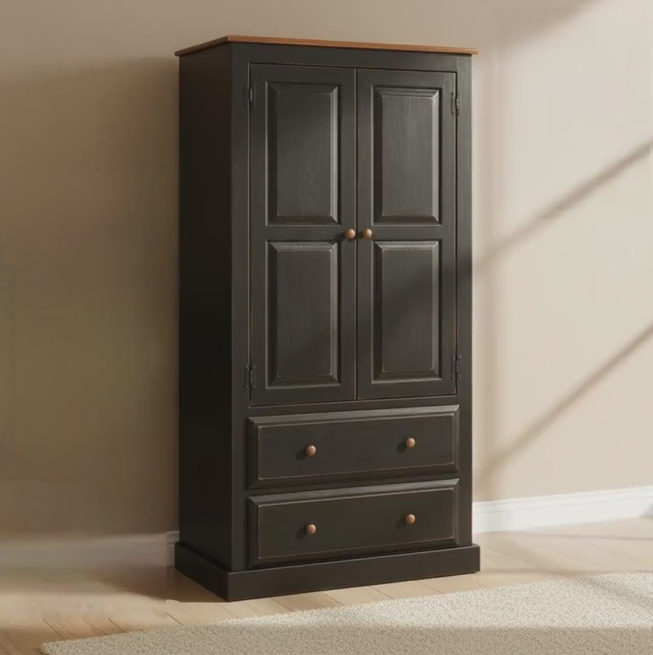 Amish Handmade Wardrobe Cabinet - Large Cabinet with Hanging Rod - Multipurpose Cabinet - With Drawers - Rustic Farmhouse Storage Home Decor