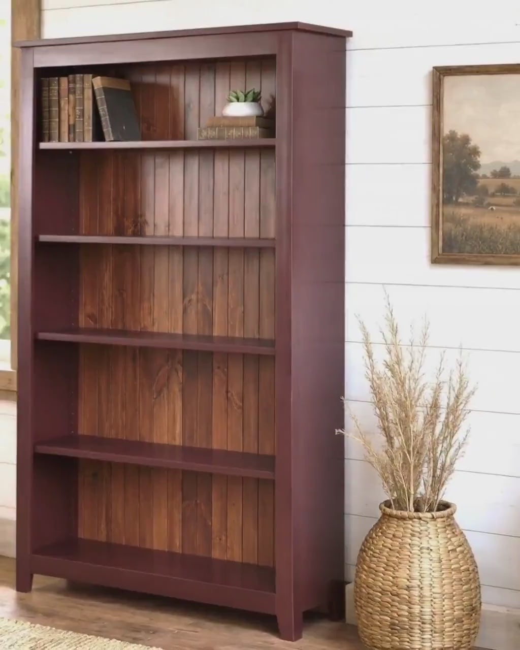 Wide Bookcase 4ft, Primitive Furniture Rustic Organizer Book Shelf Amish Made Furniture For Book Lovers Rustic Unique Antique Home Study